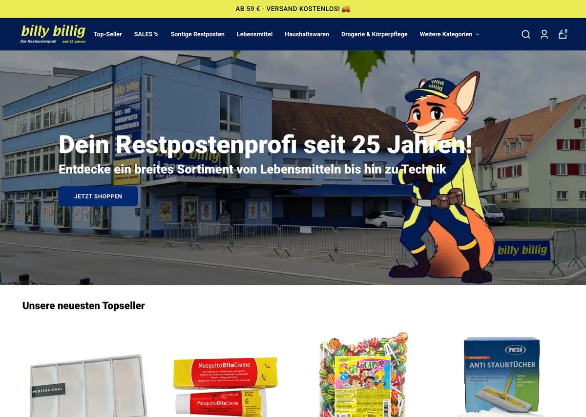 Screenshot der Webseite billy-billig.at von billy billig