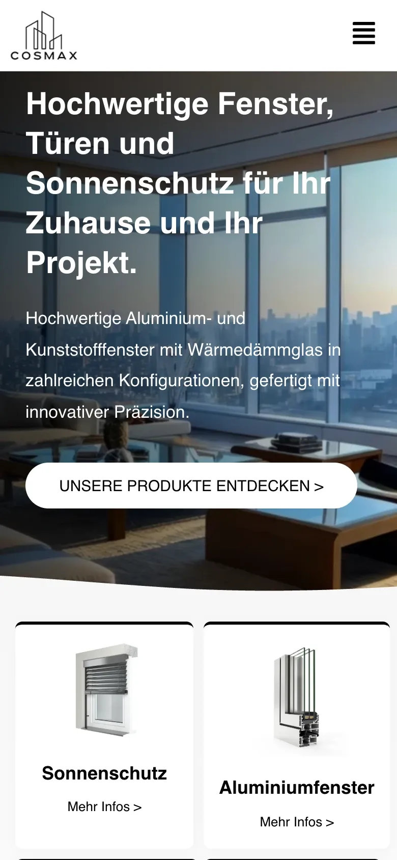 Webseite von Cosmax am Handy
