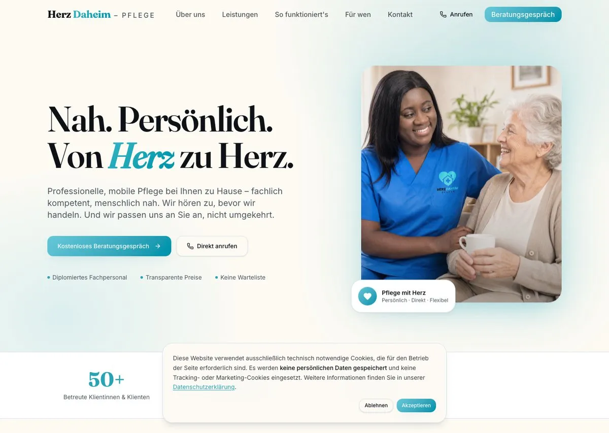 Screenshot der Webseite herzdaheim.at von Herz Daheim