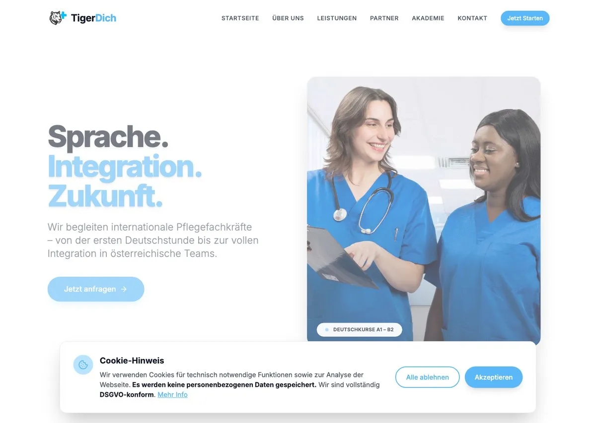 Screenshot der Webseite tigerdich.at von TigerDich